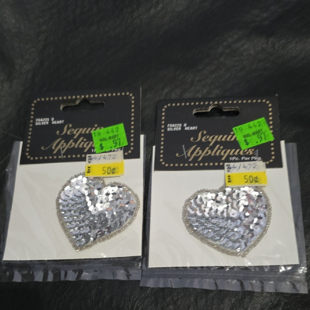 Silver Sequin Heart Appliques